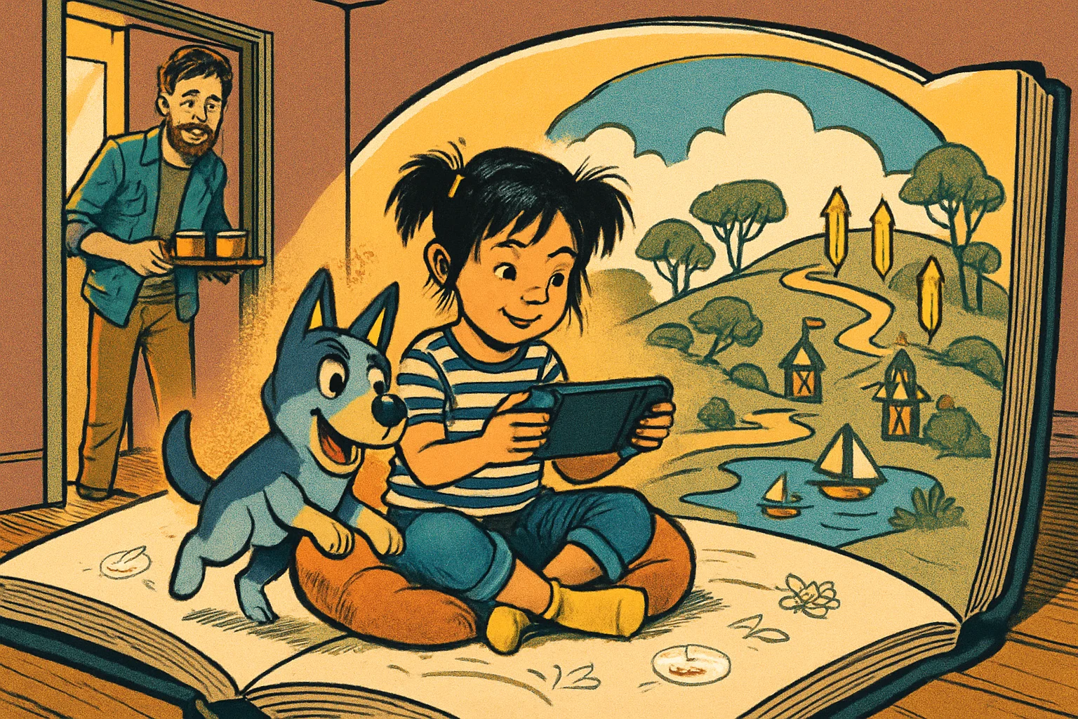 Cover illustration for Bluey's Quest for the Gold Pen Launches on Switch 2 — A Zelda-Like Family Adventure With an Original Joe Brumm Story