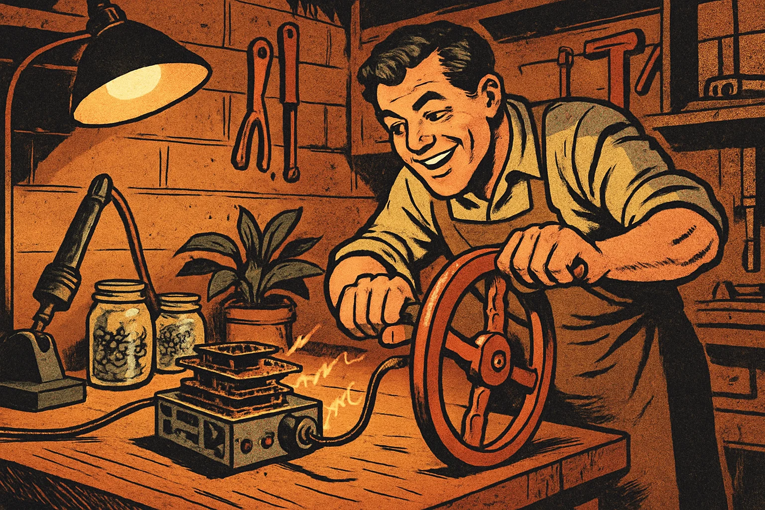 Cover illustration for CrankGPT Runs Offline AI on a Raspberry Pi 5 You Power by Hand