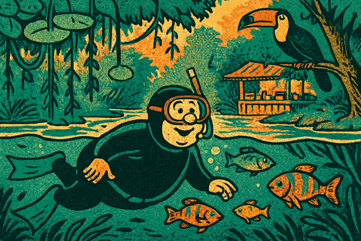Cover illustration for Dave the Diver Dives Into Freshwater With the In the Jungle DLC