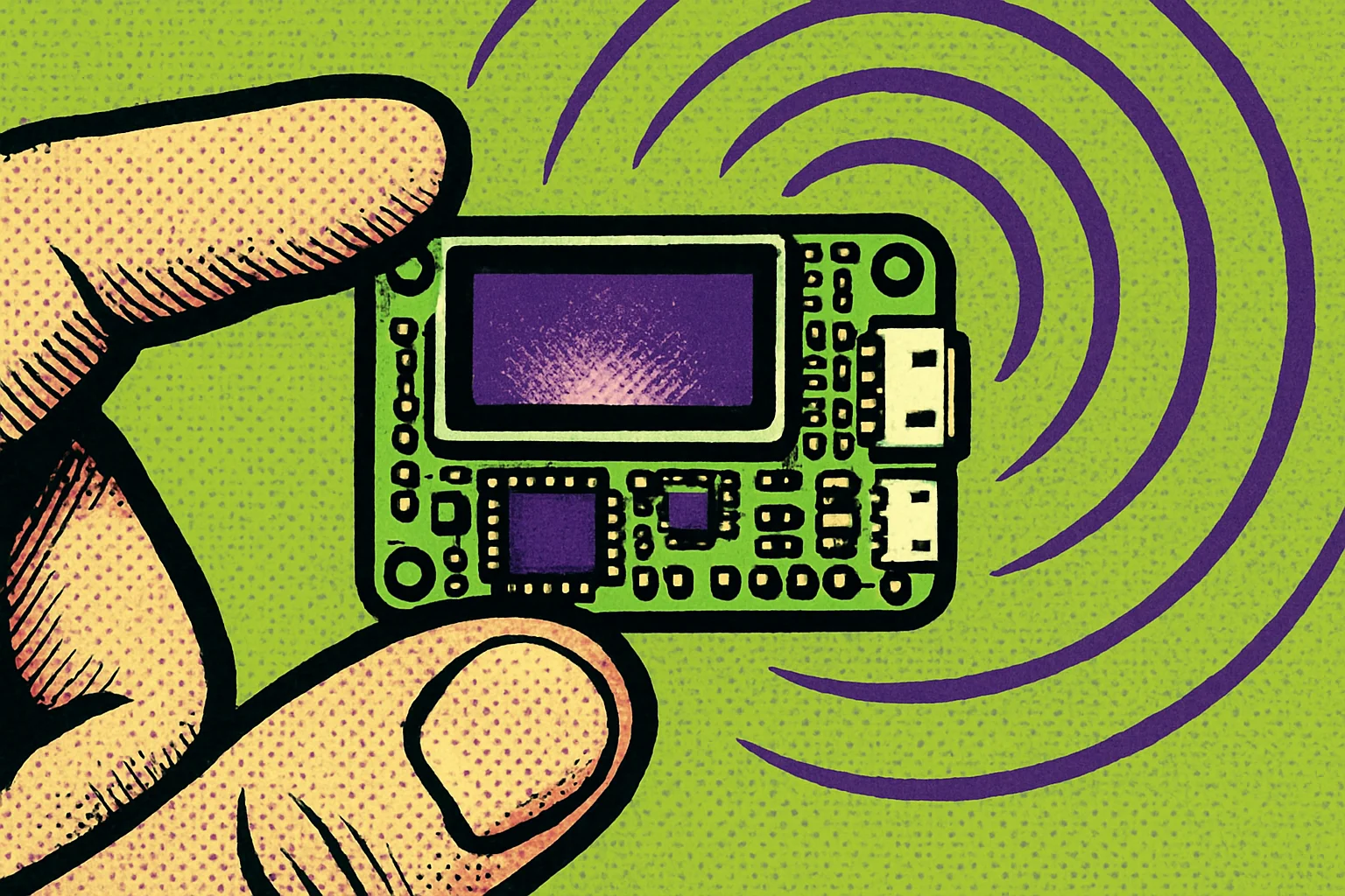 Cover illustration for ESP32-C5-LCD-1.47: A Thumb-Sized Dual-Band Wi-Fi 6 IoT Board
