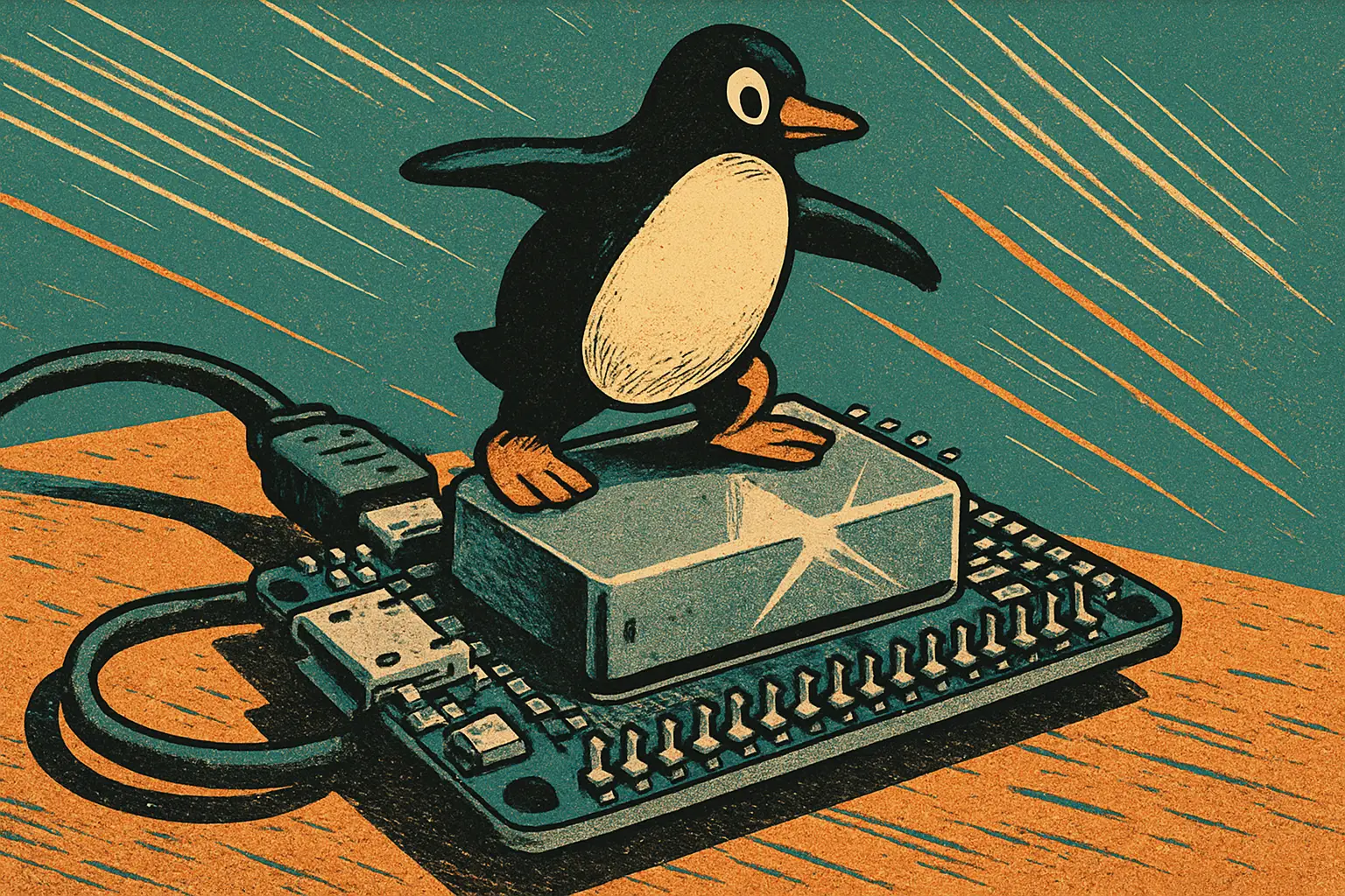 Cover illustration for ESP32-S3 Runs Linux 6.11 With 3.7MB of RAM to Spare