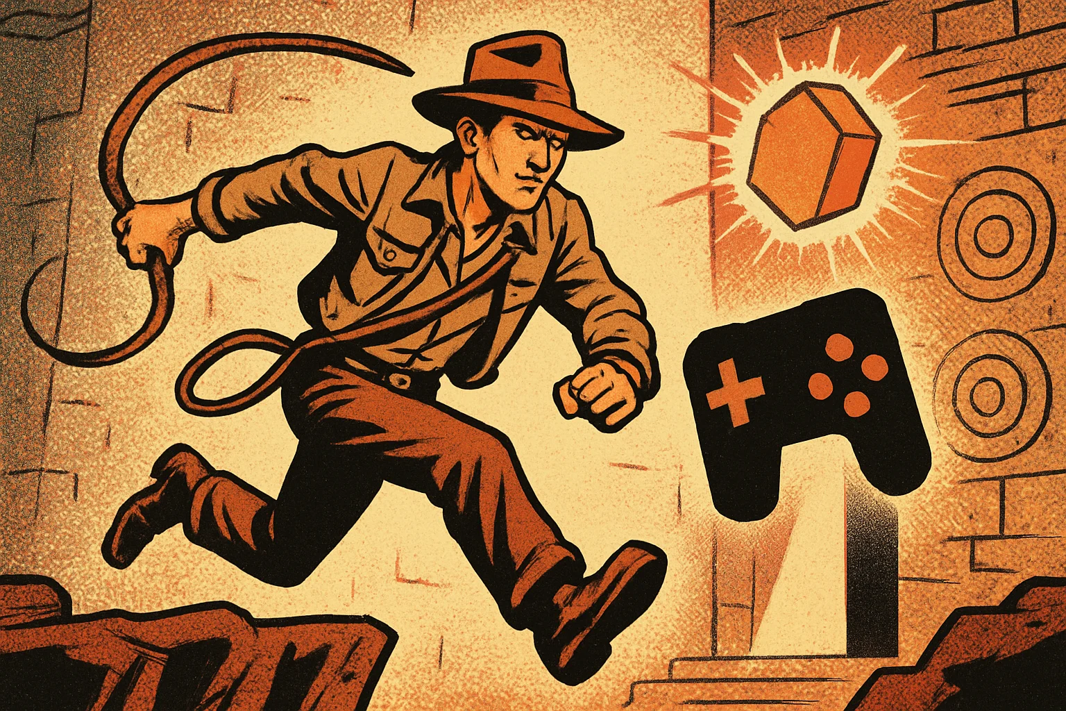 Cover illustration for Indiana Jones and the Great Circle Whip-Cracks Onto Switch 2 — MachineGames Brings the Hat to Handheld