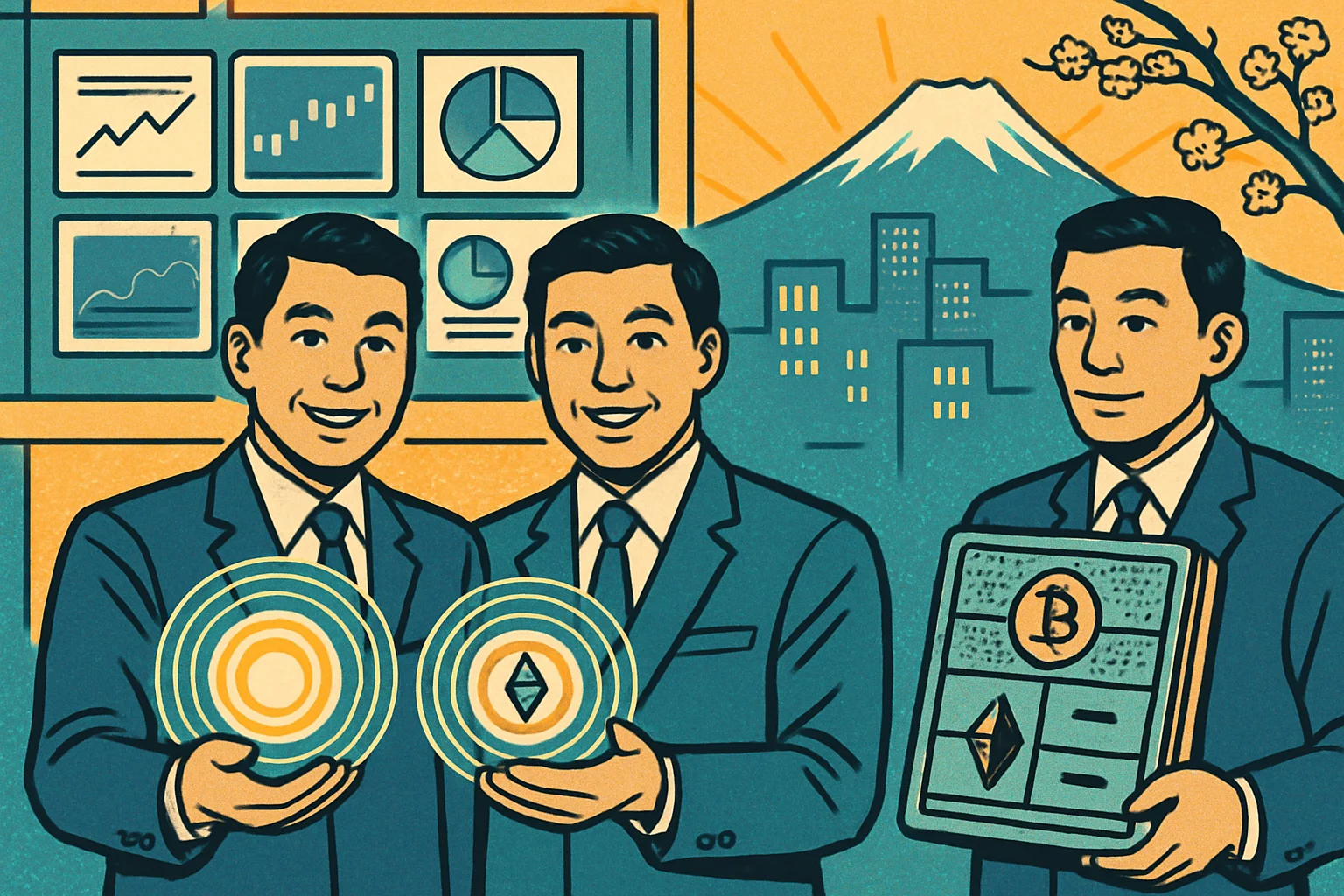 Cover illustration for Japan's SBI Securities and Rakuten Securities to Launch Crypto Investment Trusts — In-House Bitcoin and Ethereum Products for Retail