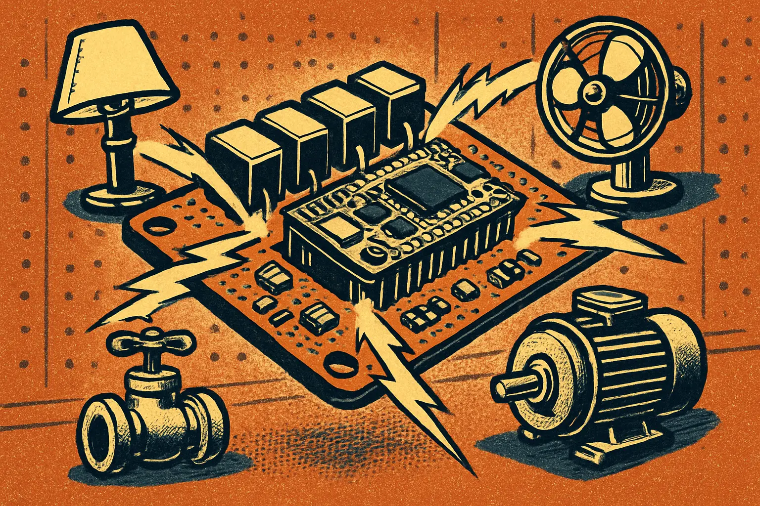 Cover illustration for Olimex PICO-EVB Adds Mains Relays to Raspberry Pi Pico