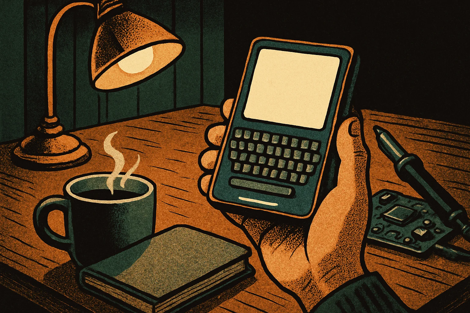 Cover illustration for PocketMage: An Open-Source ESP32-S3 E-Paper PDA for Makers