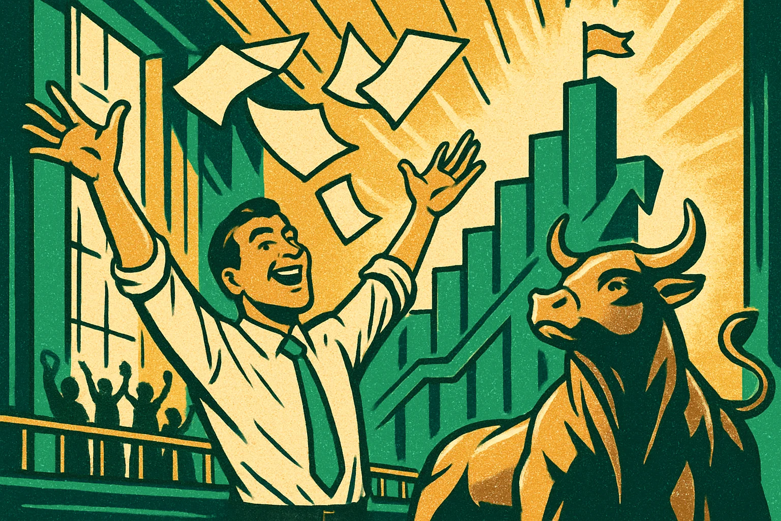Cover illustration for Russell 2000 Hits Record High, Capping Its Best First Half Since 1991