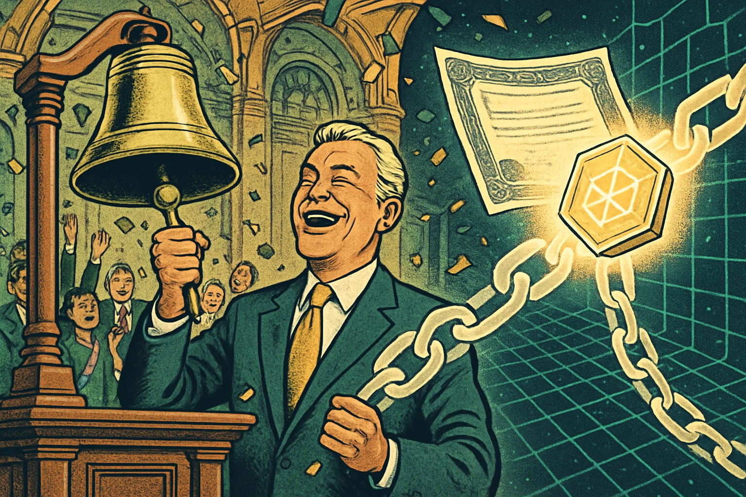 Cover illustration for Securitize Debuts on the NYSE and Puts Its Own Stock On-Chain Day One