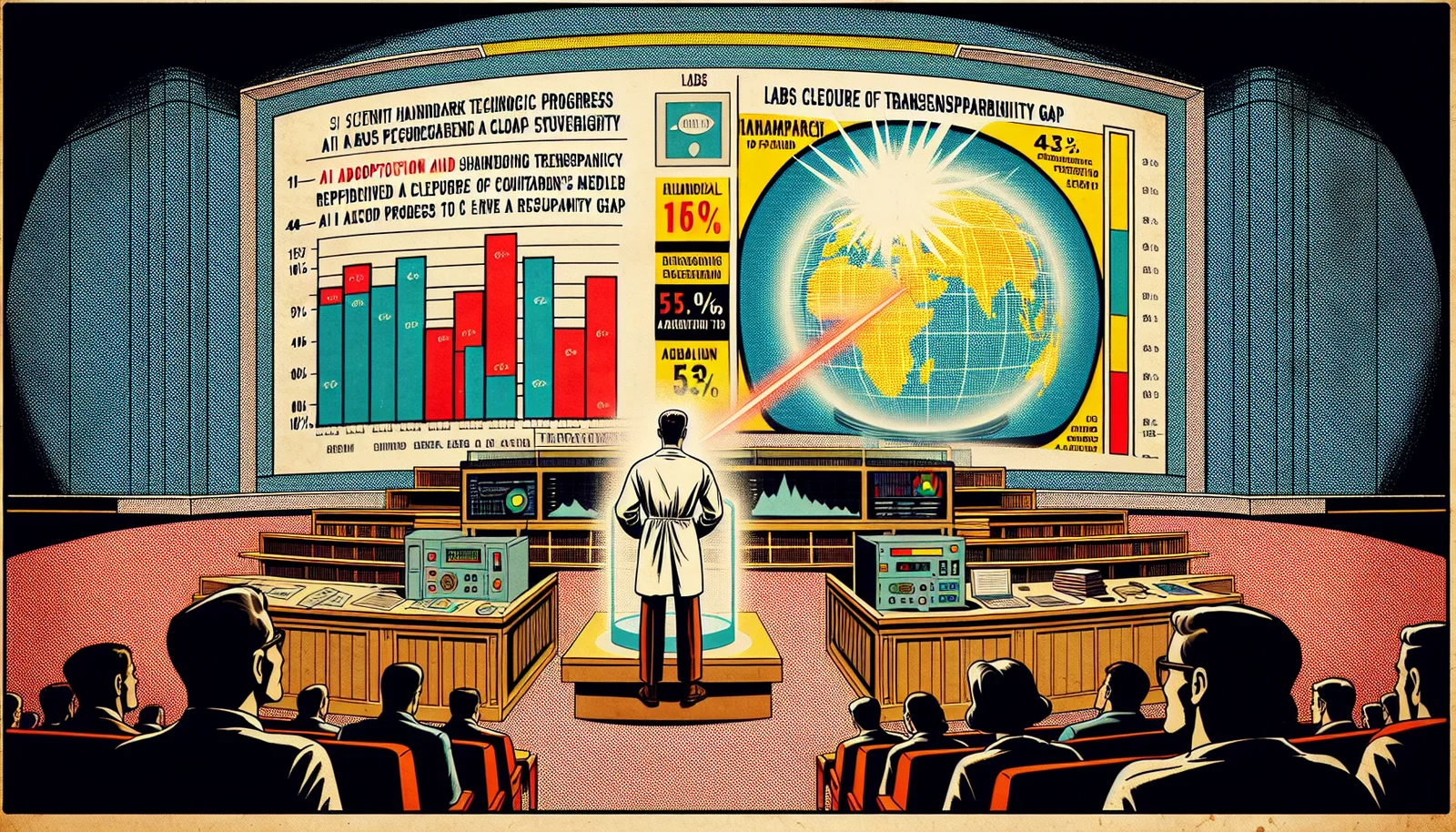 Cover illustration for Stanford AI Index 2026: Near-Perfect Benchmarks, 53% Adoption, and a Transparency Crisis